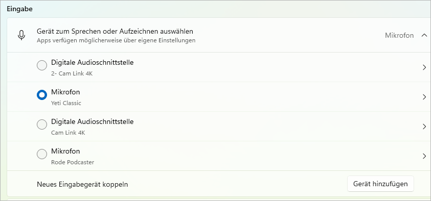 Neues Mikrofon wird nicht erkannt